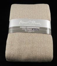Image of Herringbone Sofa Throw Blanket Bedspread 100% Cotton Natural & Beige 90" x 100"