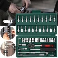 Image of 46 Piece 1/4" Inch Drive Ratchet Metric Socket Wrench Set Car Repair Tool Kit UK