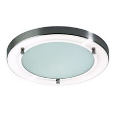 Image of Large Flush Mounted IP44 Modern Bathroom Ceiling Light in Satin Nickel Litecraft