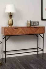 Image of Lloyd Pascal Dark Chevron 2 Drawer Console Table - Brown | Hallway Storage Unit