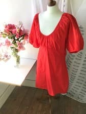 Image of Boohoo Red Puff Sleeve Scoop Mini Dress Size 16 BNWT Summer Spring