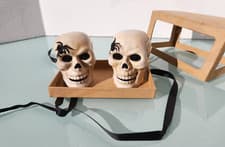 Image of Heather Goldminc Blue Sky Halloween Clayworks Skull Salt&Pepper Shakers New