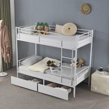 Image of Heavy 3Ft Bunk Bed Loft Sleeper Metal Frame with Two Drawers Ladder Guardrail