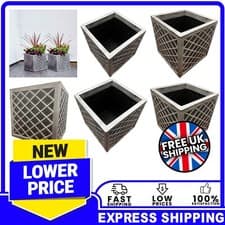 Image of Pewter Grey Large 38cm Square Lazio Trough Patio Planter For Flowers & Plants