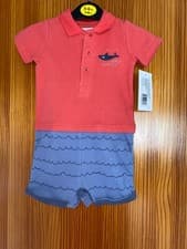 Image of Baby's Boys Romper Mama & Papas New Tags Blue & Red Short Sleeved Age 3-6 Months