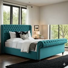 Image of Chesterfield Royal Sleigh Bed Frame, Plush Velvet Upholstery Gaslift / Mattress
