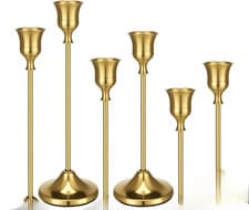 Image of 6x Gold Candle Holder Candlestick Metal Stand Holder Retro Pillar 4 Base Missing