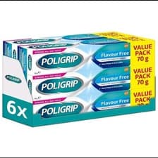 Image of Poligrip Flavour Free Denture Fixative Cream Value Pack 70g x 6 Pack