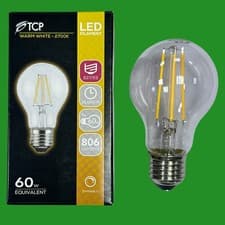 Image of 1x 7W (=60W) TCP Dimmable Clear Filament LED GLS Light Bulb Screw ES E27 2700K