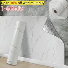 Image of 6X White Thick Marble Wallpaper Waterproof Self-adhesive Wall Sticker Bathroom