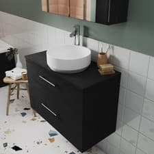 Image of Nuie Arno Wall Hung 2-Drawer Vanity Unit & Worktop 800mm - Charcoal Woodgrain