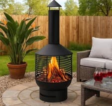 Image of Metal Chiminea Fire Pit Outdoor Garden Heater with Cut-Out Chimney & Sturdy Base