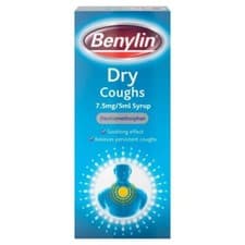 Image of Benylin Dry Cough 7.5mg/5ml Syrup 150ml Relieves Persistent Dry Coughs
