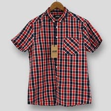 Image of JACAMO Mens Red Navy Blue White Check Shirt Short Sleeve Size S Button Down New