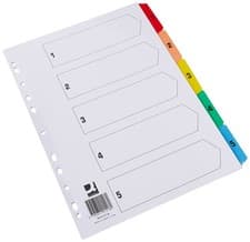 Image of Q-Connect 1-5 Index Multi-punched Reinforced Board Multi-Colour Numbered Tabs A4