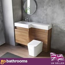Image of Oak Effect Toilet and Sink Vanity Unit 1200mm Left Hand Bathroom WC Sink Unit