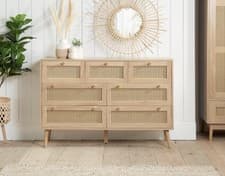 Image of Croxley Oak Rattan 7 Drawer Chest