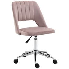 Image of Pink Velvet-Feel Armless Office Chair - Height Adjustable, Swivel, 5 Casters