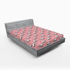 Image of Panda Fitted Sheet Monochrome Bear Bamboo Hearts