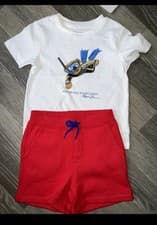 Image of Ralph Lauren Polo Bear Red White T-Shirt & Shorts Set Age 0-3 Months New Tags