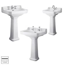 Image of Nuie Richmond Traditional Wash Basins Full Pedestal Bathroom Sink White Ceramic