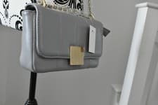 Image of Womens Ladies Grey Vegan Leather Quilted Shoulder Crossbody  Camera Gold Bag 