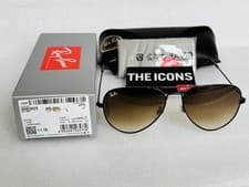 Image of Ray-Ban Aviator Sunglasses RB3025 58mm Black Frame & Brown Gradient Lens 002/51