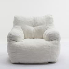 Image of Soft Tufed Foam Bean Bag Chair with Teddy Fabric Comfy Chair Indoor Lazy Lounger