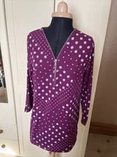 Image of BONMARCHE Ladies Top Size 12 Purple Grey Spot Print Soft Touch Knit Stretch NEW