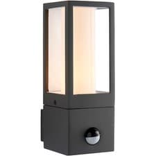 Image of Outdoor Rectangular Wall Lantern Light with PIR - 7W GU10 LED - Textured Grey