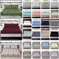 Image of Luxury Fitted Sheet Cotton Printed 30cm & Plain 35cm /Microfiber 35cm Extra Deep