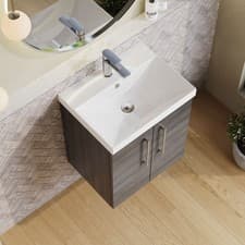Image of Nuie Arno 500mm Wall Hung 2-Door Wash Basin Vanity Unit Anthracite Woodgrain