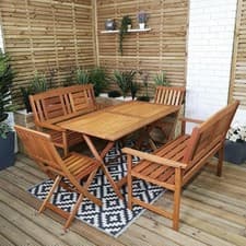 Image of 6 Person Folding Rectangular Wooden Garden Dining Table Chairs and 2 Benches Set