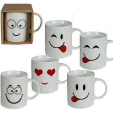 Image of Mugs Funny Faces Emoji Coffee Tea Cups Kitchen Office Drinking Set Of 6 Novelty