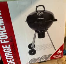 Image of George Foreman Charcoal BBQ Kettle Barbecue Portable with Wheels Black GFKTBBQ