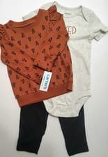 Image of Carter's Child of Mine Baby Girls Brown Sweater 3 Piece Outfit Size 0-3 Months