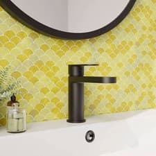 Image of Bathroom 550mm 2-Door Basin Sink Vanity Unit Black Handles Tap & Waste Modern