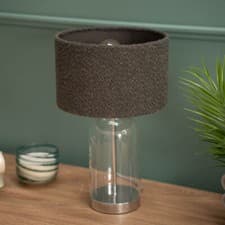 Image of Glass Table Lamp Chrome Base Living Room Bedroom Light Boucle Lampshade Shade