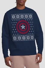 Image of Captain America Shield Christmas Jumper Mens Sweatshirt Navy