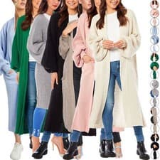 Image of Ladies Chunky Knitted Oversized Cardigan Women Balloon Sleeve Long Maxi Cardigan