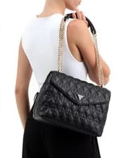 Image of Guess Women's Handbag Shoulder Bag Yaileena Convertible Black Quilted New
