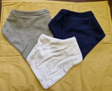 Image of 3 Baby Bibs Bandana Style 100% Cotton, Grey, White, Navy