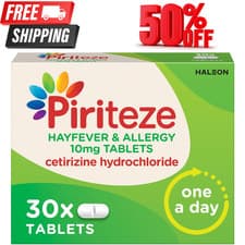 Image of 30 Piriteze Antihistamine Allergy Relief Cetirizine, Hay Fever - 30 tablets
