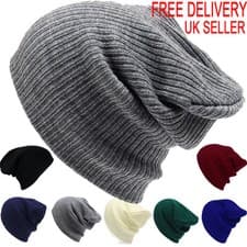 Image of Mens Ladies Knitted Woolly Winter Slouch Beanie Hat Cap One Size skateboard