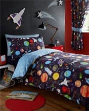 Image of Outer space planets rockets galaxy stars kids duvet sets childrens bedding