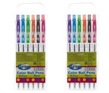 Image of Pack of 12 Coloured Ink 0.7mm Ball Pens Set -Black/Purple/Blue/Green/Orange/Pink