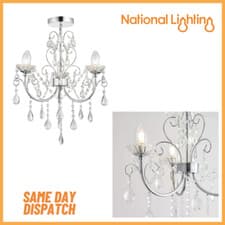 Image of 3 Way Semi Flush Chandelier G9 Dimmable Ceiling Lights with Glass Droplet - IP44