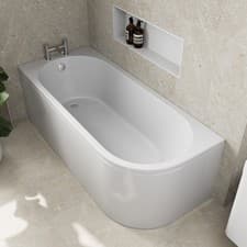 Image of J Shaped Shower Bath Left Hand Bathtub 1700mm with Front Panel Acrylic Modern