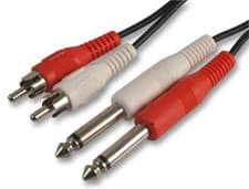 Image of PRO SIGNAL - 2x Phono (RCA) Plug to 2x 6.35mm Mono Jack Plug Lead, 1.8mm Black