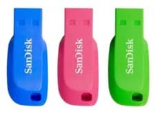 Image of SanDisk USB 2.0 Flash Drive Cruzer Blade 16 GB Blue, Green, Pink Pack of 3